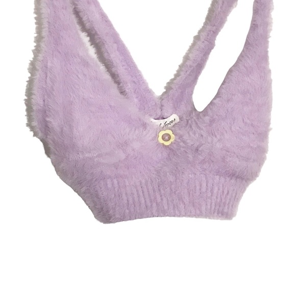 For Love and Lemons Devon Lavender Soft Fuzzy Knit Sleeveless Crop Top XXS NWT - Picture 3 of 8